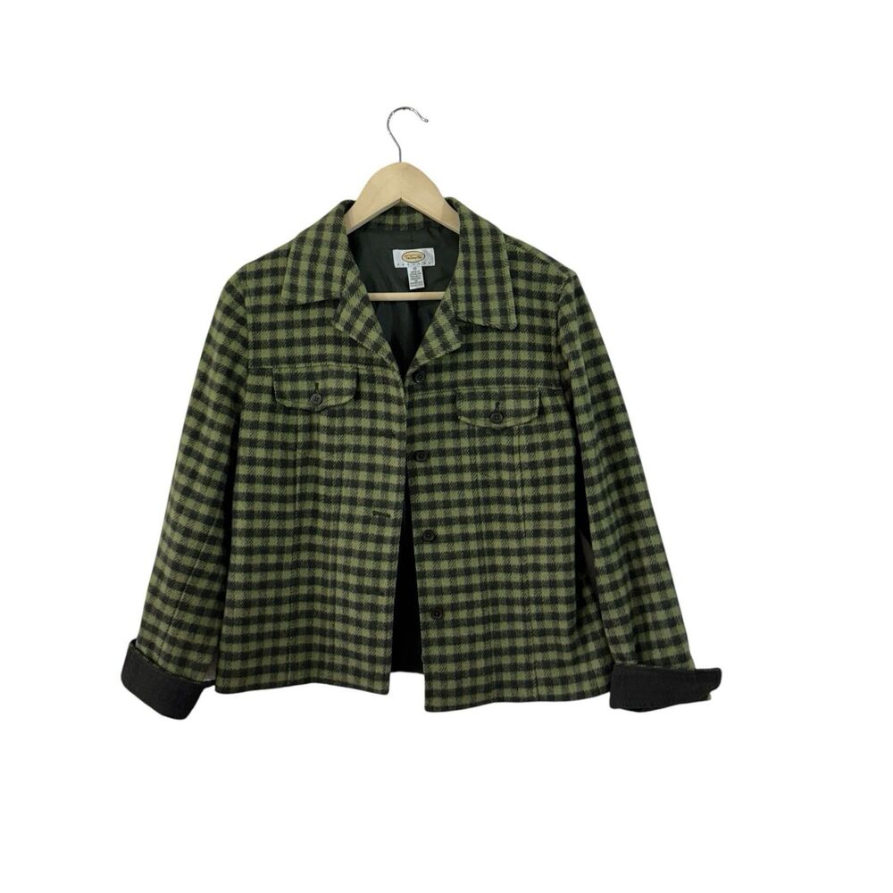 Vintage Talbots Petites 10 10P Jacket Shacket Plaid Green Wool Blend Womens